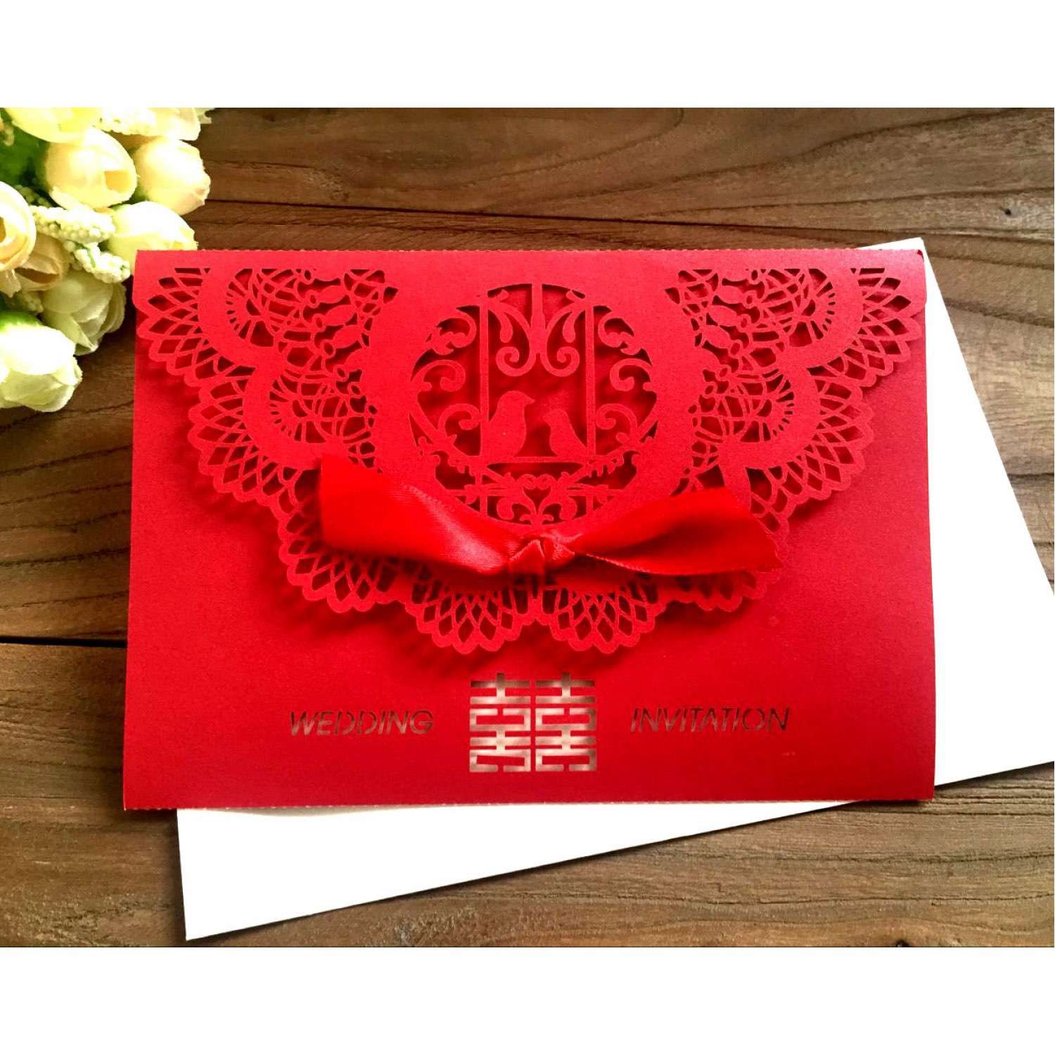 Chinese Style Invitation Card Wedding Decoration Laser Cut Iridescent Paper